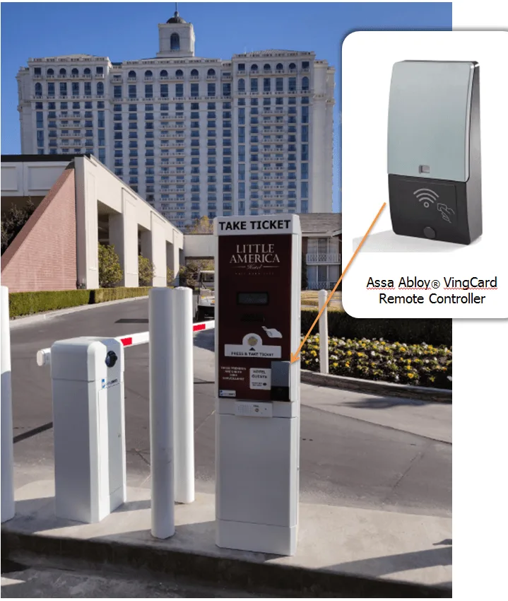 Assa Abloy VingCard reader integrated into parking system at Little America Hotel