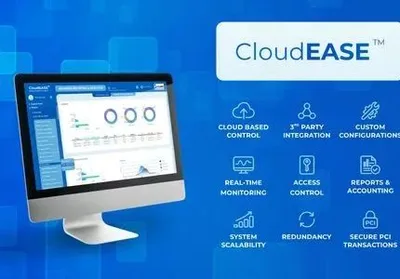 CloudEASE dashboard showing exit lane activity, revenue, and session management