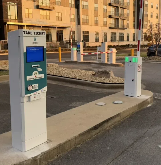 Parking BOXX parking payment machine installed at a gated facility