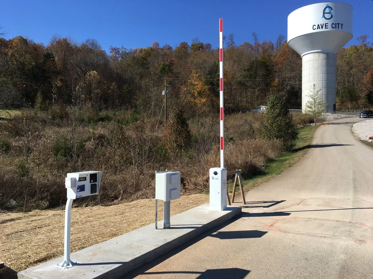 Parking BOXX barrier gate at a campground entry lane