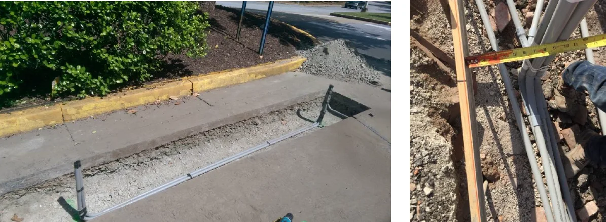 Concrete island framing for parking kiosk