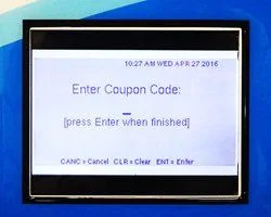 Smart parking meter coupon/validation entry screen